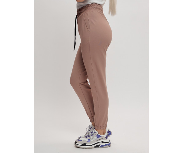 Брюки джоггеры трикотажные женские бежевого цвета 1088B