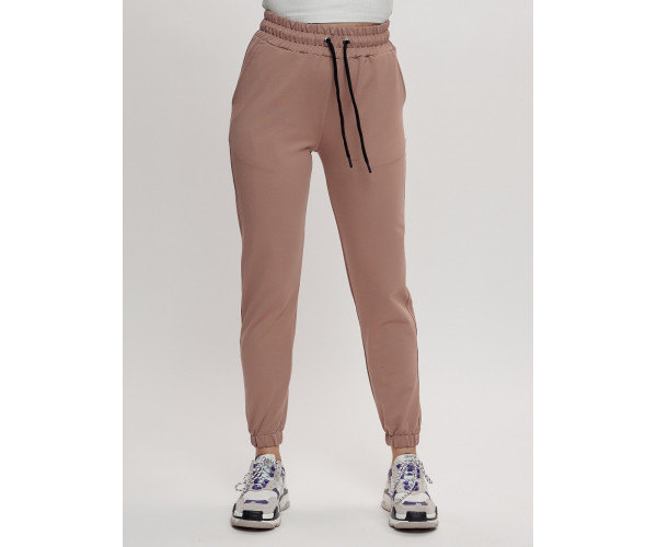 Брюки джоггеры трикотажные женские бежевого цвета 1088B