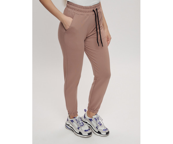 Брюки джоггеры трикотажные женские бежевого цвета 1088B