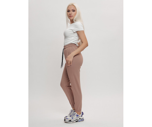 Брюки джоггеры трикотажные женские бежевого цвета 1088B