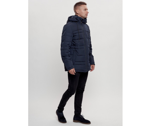 Куртка классическая с мехом мужская темно-синего цвета 3166TS