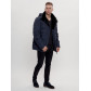 Куртка классическая с мехом мужская темно-синего цвета 3166TS