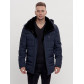 Куртка классическая с мехом мужская темно-синего цвета 3166TS