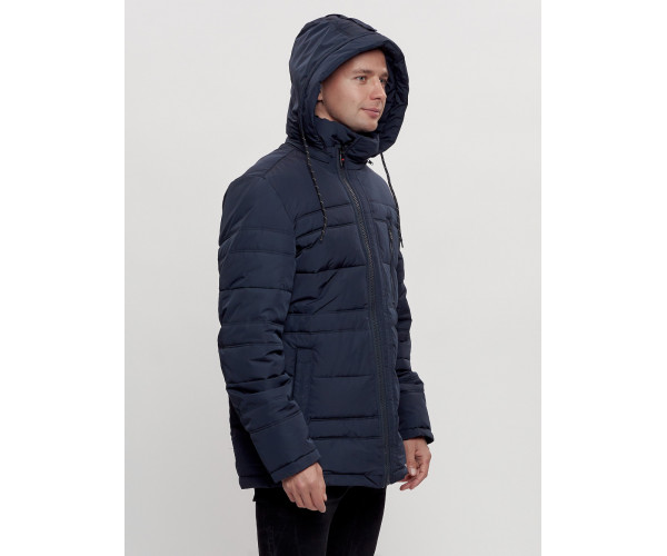 Куртка классическая с мехом мужская темно-синего цвета 3166TS