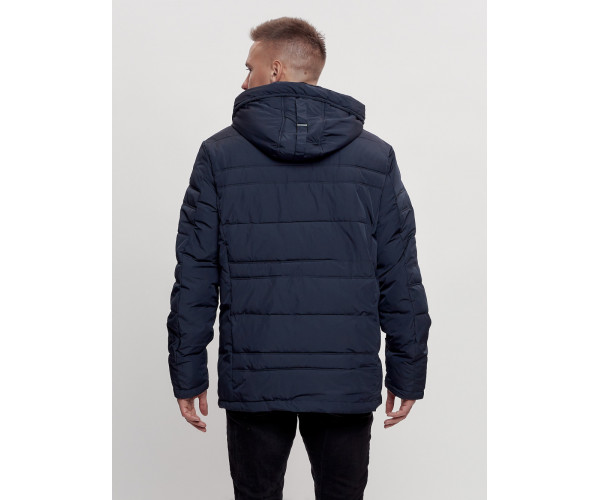 Куртка классическая с мехом мужская темно-синего цвета 3166TS