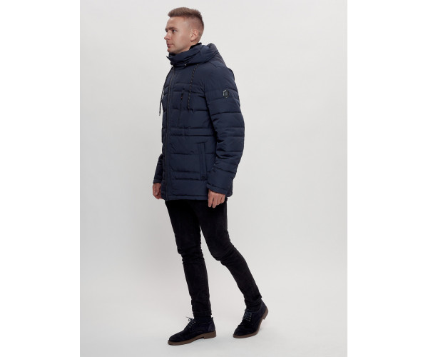 Куртка классическая с мехом мужская темно-синего цвета 3166TS