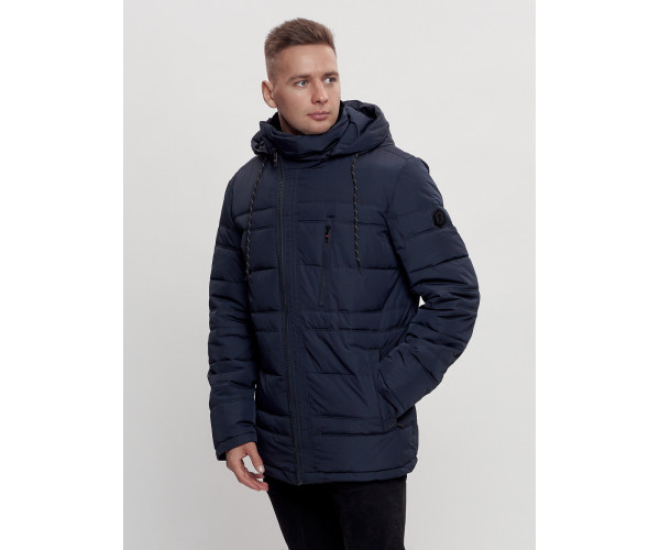 Куртка классическая с мехом мужская темно-синего цвета 3166TS