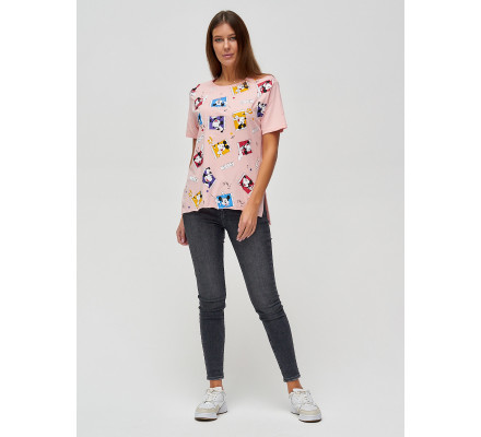 Женские футболки с принтом розового цвета 34004R