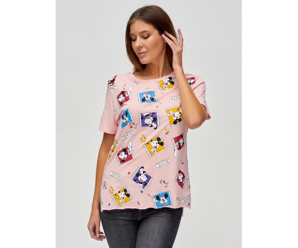 Женские футболки с принтом розового цвета 34004R