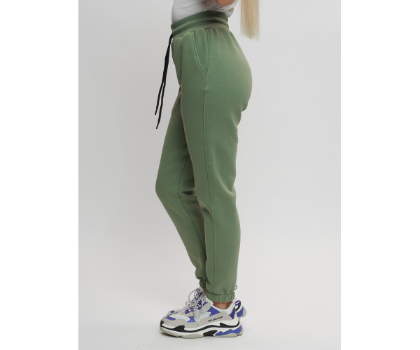 Джоггеры женские на флисе зимние цвета хаки 1097Kh