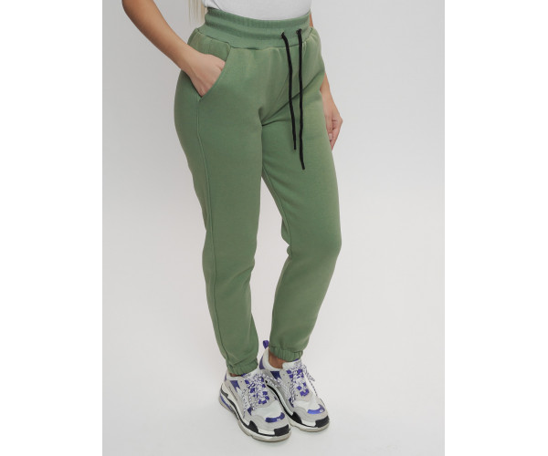 Джоггеры женские на флисе зимние цвета хаки 1097Kh