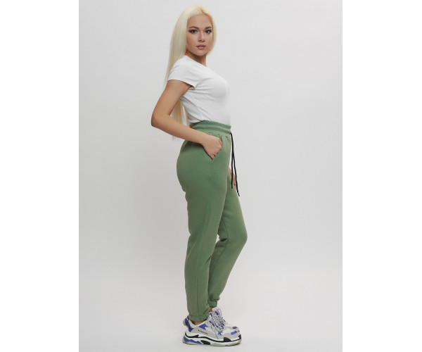 Джоггеры женские на флисе зимние цвета хаки 1097Kh