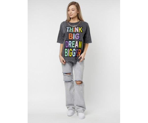 Женские футболки с принтом серого цвета 76009Sr
