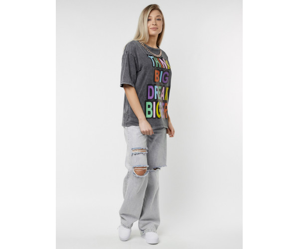 Женские футболки с принтом серого цвета 76009Sr