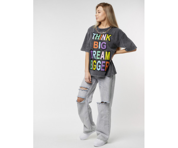 Женские футболки с принтом серого цвета 76009Sr