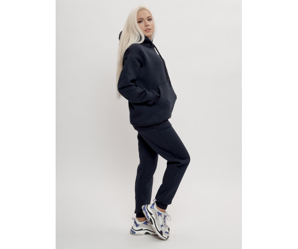 Трикотажный спортивный костюм женский с начесом темно-синего цвета 1084TS