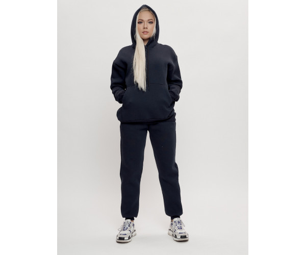 Трикотажный спортивный костюм женский с начесом темно-синего цвета 1084TS