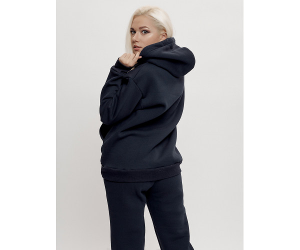 Трикотажный спортивный костюм женский с начесом темно-синего цвета 1084TS