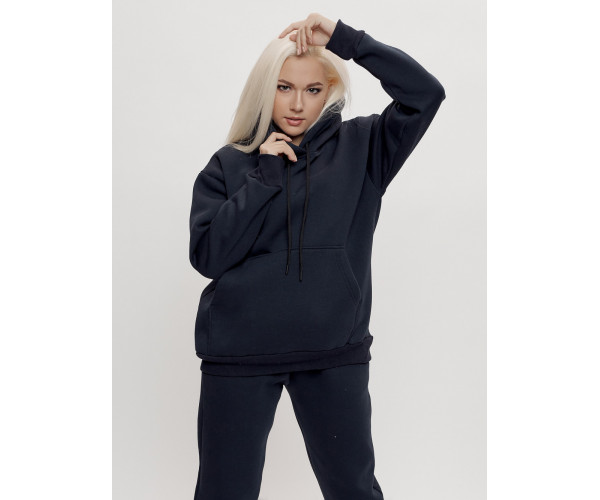 Трикотажный спортивный костюм женский с начесом темно-синего цвета 1084TS