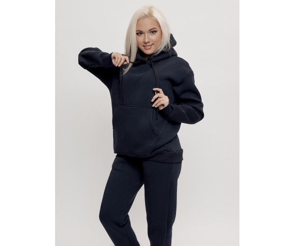 Трикотажный спортивный костюм женский с начесом темно-синего цвета 1084TS