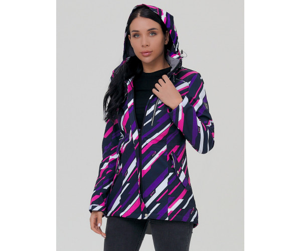 Женская осенняя весенняя парка softshell фиолетового цвета 1923-1F