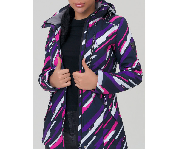 Женская осенняя весенняя парка softshell фиолетового цвета 1923-1F
