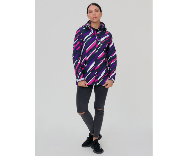 Женская осенняя весенняя парка softshell фиолетового цвета 1923-1F