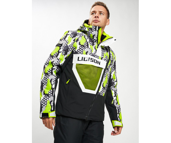 Горнолыжный костюм анорак мужской зеленого цвета 077027Z