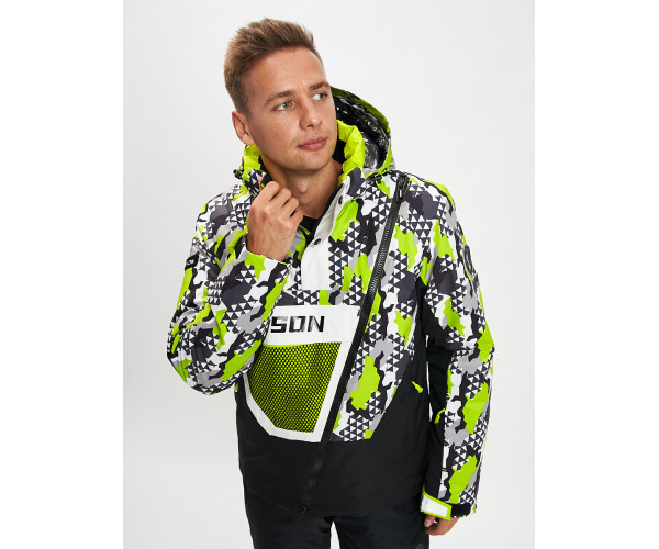 Горнолыжный костюм анорак мужской зеленого цвета 077027Z