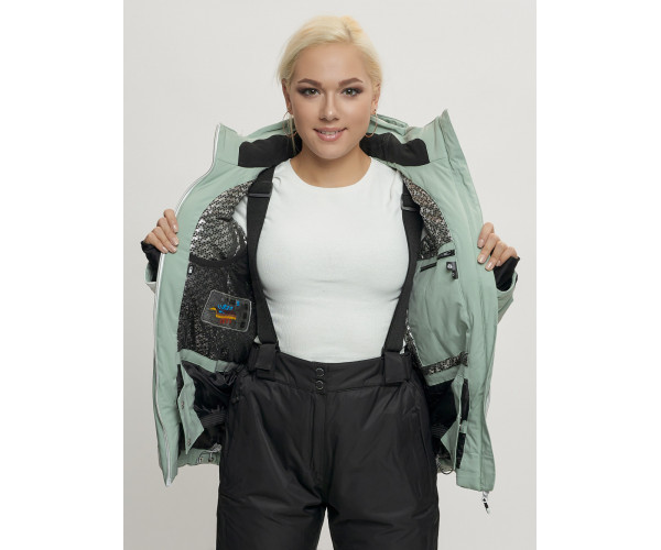 Горнолыжный костюм женский цвета хаки 668Kh