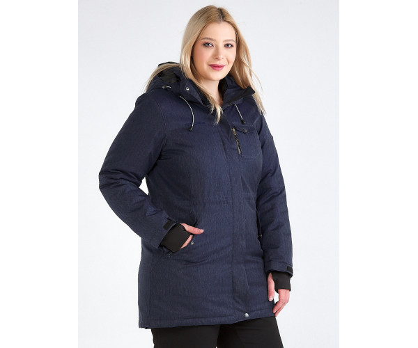 Женская зимняя парка большого размера темно-синего цвета 19491TS