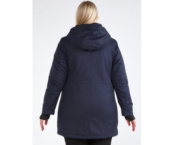 Женская зимняя парка большого размера темно-синего цвета 19491TS