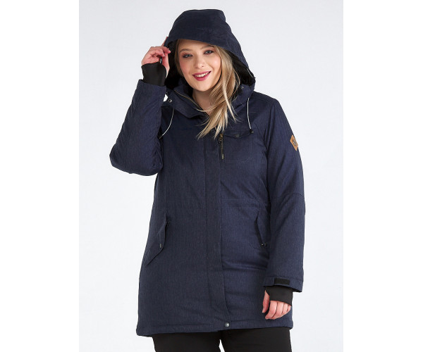 Женская зимняя парка большого размера темно-синего цвета 19491TS