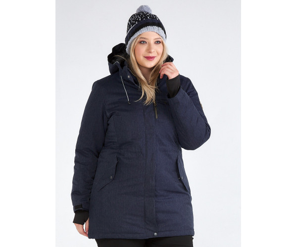 Женская зимняя парка большого размера темно-синего цвета 19491TS