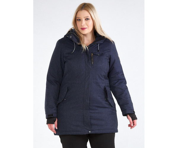 Женская зимняя парка большого размера темно-синего цвета 19491TS