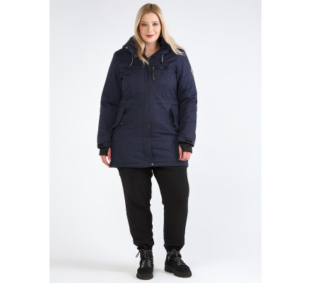 Женская зимняя парка большого размера темно-синего цвета 19491TS