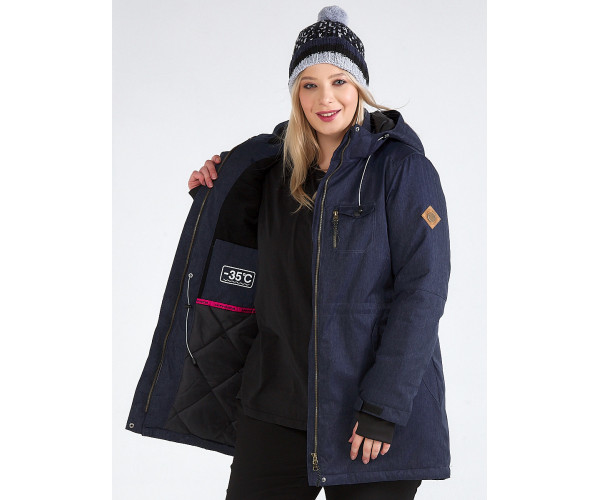 Женская зимняя парка большого размера темно-синего цвета 19491TS