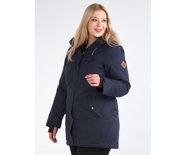 Женская зимняя парка большого размера темно-синего цвета 19491TS