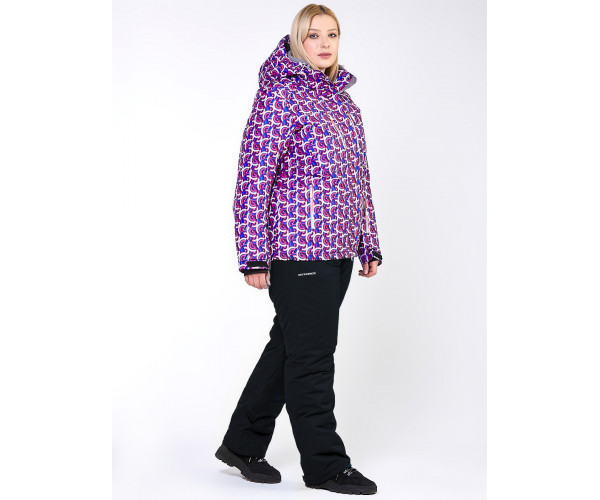 Женский зимний костюм горнолыжный большого размера фиолетового цвета 018112F