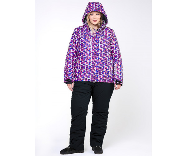 Женский зимний костюм горнолыжный большого размера фиолетового цвета 018112F