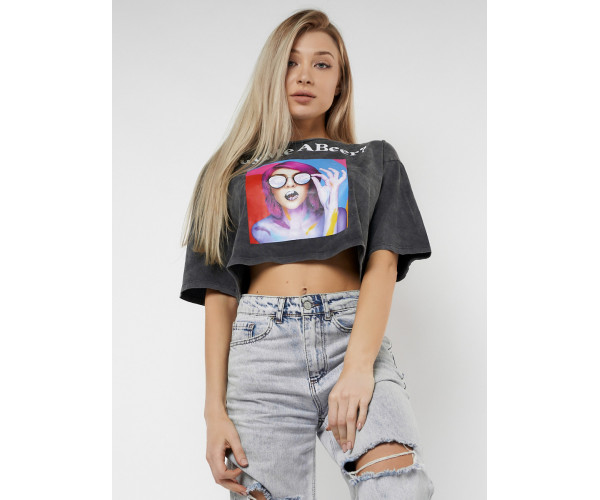 Топ футболка женская серого цвета 76010Sr