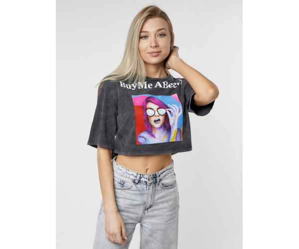 Топ футболка женская серого цвета 76010Sr