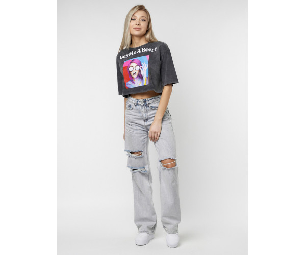 Топ футболка женская серого цвета 76010Sr