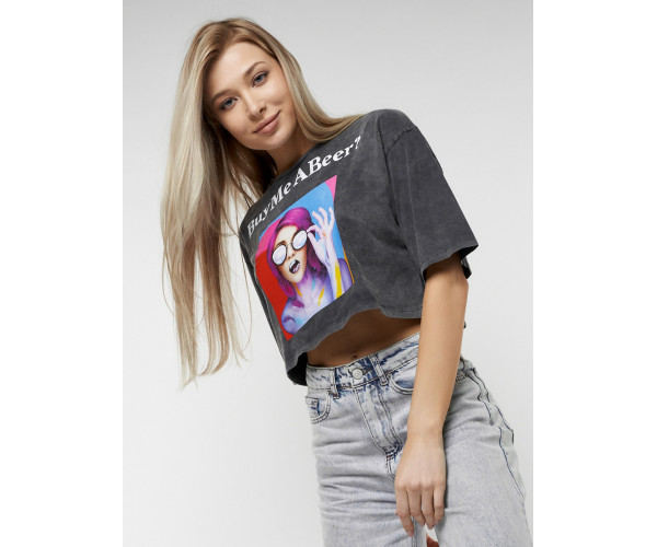 Топ футболка женская серого цвета 76010Sr