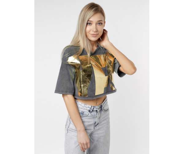 Топ футболка женская серого цвета 76007Sr