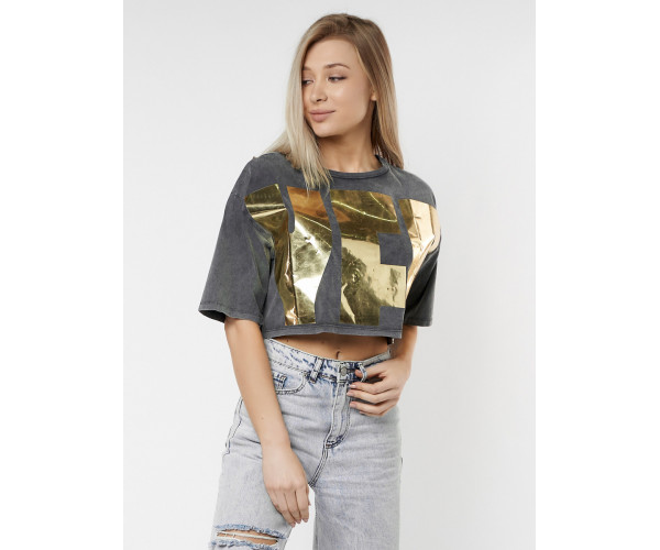 Топ футболка женская серого цвета 76007Sr