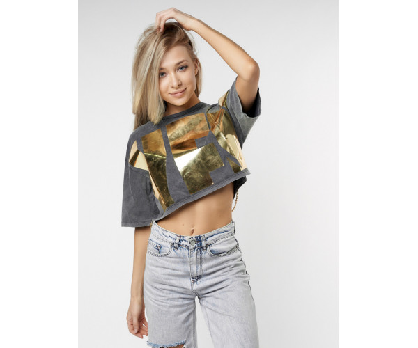 Топ футболка женская серого цвета 76007Sr