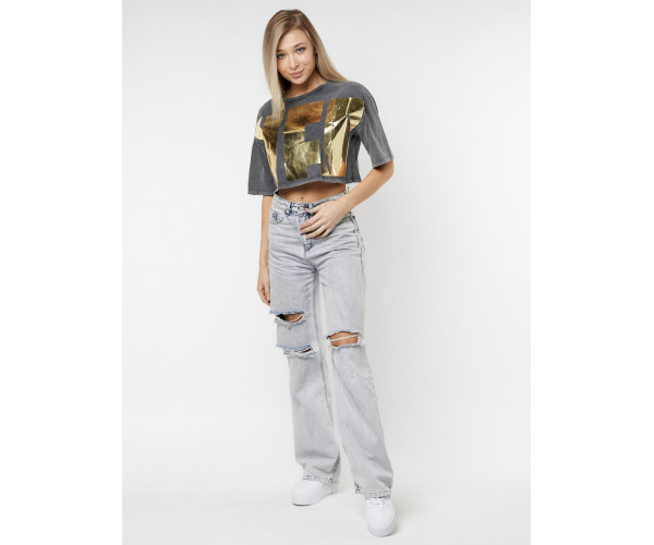 Топ футболка женская серого цвета 76007Sr