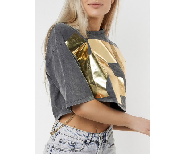 Топ футболка женская серого цвета 76007Sr