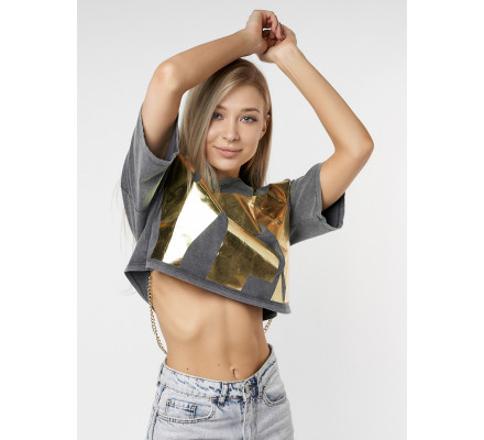 Топ футболка женская серого цвета 76007Sr